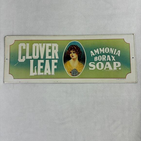 Other - Vintage Clover Leaf Ammonia Borax Soap Metal Advertising Sign 1974 Heilner USA